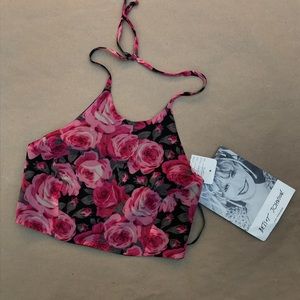 Vintage Betsey Johnson Halter Rose Print Top